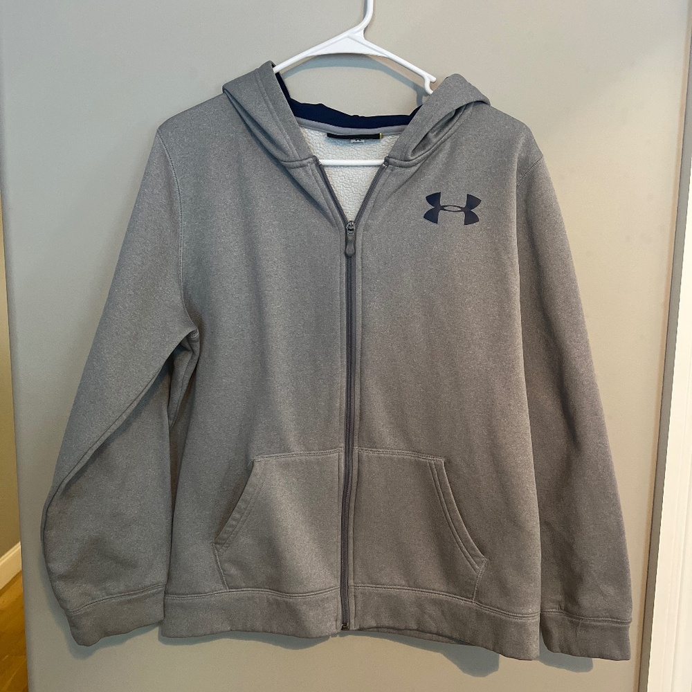 Boys Under Armour Hooded Jacket Gray/Blue Size YXL GUC